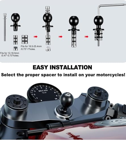 Kewig Motorcycle Fork Stem Phone Mount with Vibration Dampener, Adjustable Heavy Duty Motorcycle Phone Mount Holder Fit Stem Tube 12mm-25.4mm in Diameter, Compatibe with 5.4-7.2" Cellphone
