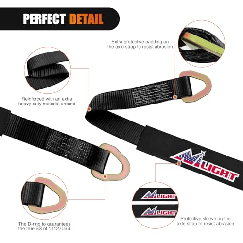 Nilight Axle Tie Down Straps 2" x 38" with D-Rings and Protective Sleeve 11,127 LBS Break Strength – Car Hauler Tie-Downs for Engine Hoist Truck Trailer & UTV 4Pack (Black) - color: 2inx 38in Axle Tie Down Straps 4Pcs Black