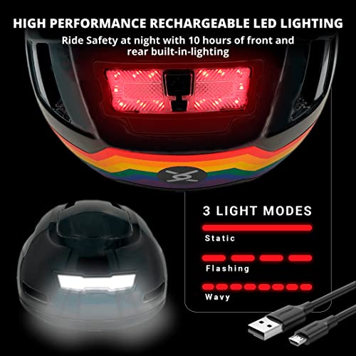 XNITO Bike Helmet with LED Lights - Urban Bicycle Helmet for Adults, Men & Women - CPSC & NTA-8776 Dual Certified - Class 3 E-Bikes, Scooters, Onewheel, Commuter, Mountain - color: Disco, size: Large