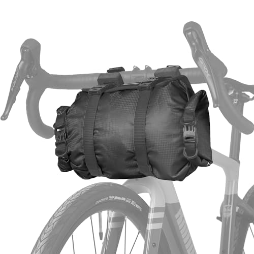 Rhinowalk Bike Handlebar Bag Waterproof Dry Bag 12L Bicycle Front Roll Bag Large Capacity Storage Bag Shoulder Bag for Bikepacking - color: Black Drawstring
