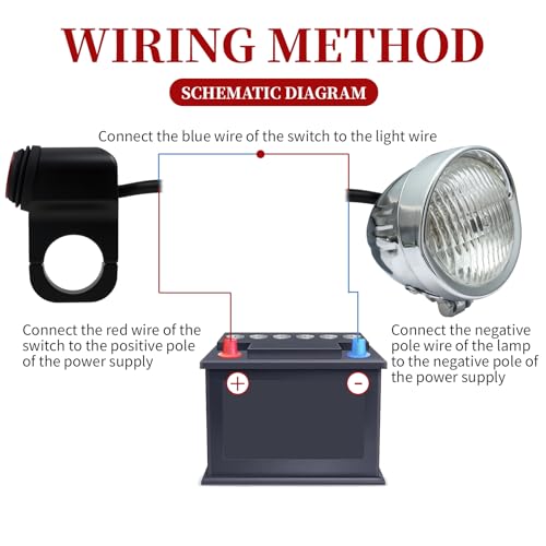 12V Motorcycle Handlebar ON Off Switch with LED Indicator, Waterproof Push Button Control for Auxiliary Driving Lights, Fog Lights, Headlights, Fits 7/8" (22mm) Handlebars on ATV, UTV, Scooter, E-Bike