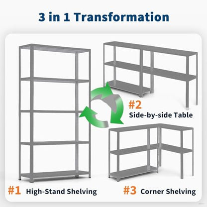 2500 LBS Capacity Heavy Duty Steel Shelving Unit, 5-Tier Garage Storage Shelves for Pantry, Basement, Kitchen, Laundry, Bathroom - Adjustable Metal Rack, 36 x 12 x 68 Inches - size: 68"D x 35.4"W x 12"H-Silver
