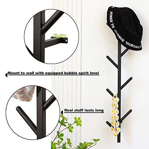 Modern Heavy Duty Coat Hanger Set of 2 - Wall Mount Hat Rack for Cowboy Hats, Baseball Caps & Jackets - Black Metal Coat Stand