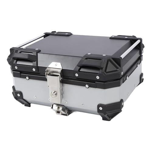 25L Motorcycle Top Box, Aluminum Alloy Quick Release Water Universal Rear Trunk Case with Safety Lock and Reflective Stickers, for Helmet Luggage Scooter Motorbi (Silver)