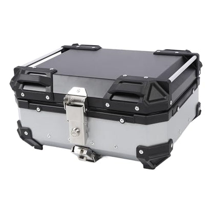25L Motorcycle Top Box, Aluminum Alloy Quick Release Water Universal Rear Trunk Case with Safety Lock and Reflective Stickers, for Helmet Luggage Scooter Motorbi (Silver)