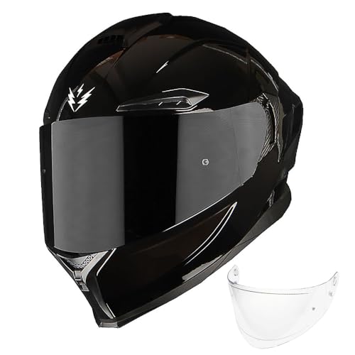 1Storm Motorcycle Full Face Helmet DOT Adults Street Bike Dual Visor Sun Inner Shield with One Extra Clear Shield: Glossy Black - color: A Smoked Glossy Black + Clear Shield, size: Medium