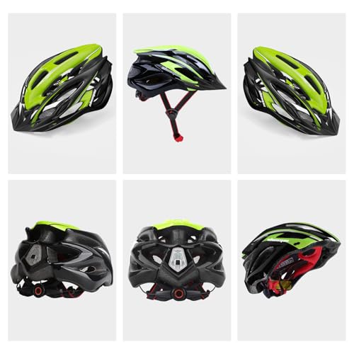 Bike Helmet Men Women, Shinmax Bicycle Helmet with Rear Light and Detachable Visor - color: Black/Green, size: Large (57-62 cm)