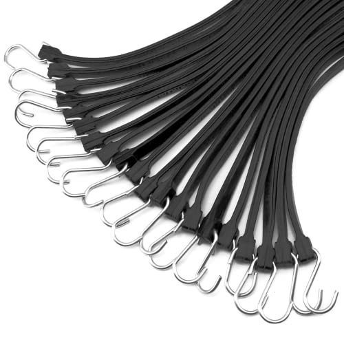 XSTRAP STANDARD 21" 100% EPDM Natural Rubber Tarp Straps, Black Long Bungee Cords with Metal S Hooks Tie Down Straps for Outdoor, Tarp Covers, Canvas Canopies, Motorcycle, and Cargo - 20 Pack - size: 21''