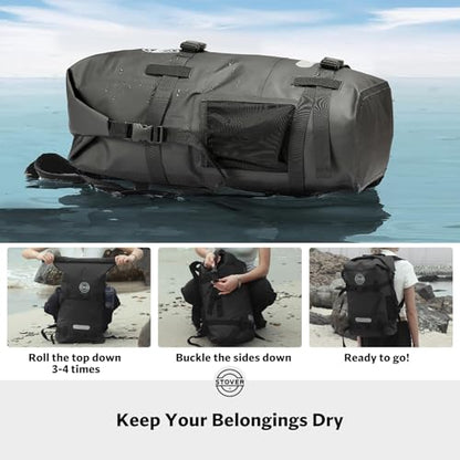 STOVER 5/10/25/30/40/55L Waterproof Dry Bag- Roll-Top Backpack w/Phone Case- Kayaking, Hiking, Camping, Boating- Men/Women - color: 40l Black (With Phone Case), size: 40L