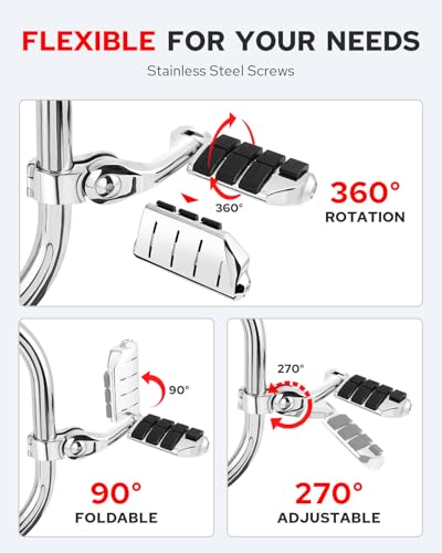 Benlari Motorcycle Adjustable Highway Footpegs Style 3 Chrome Long Angled Fit for Harley Touring Street Glide Softail Dyna Sportster fits 1"(25mm) 1-1/4"(32mm) Engine Guard - size: LONG