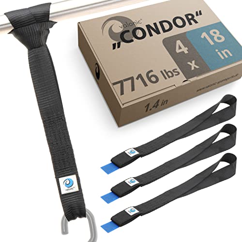 valonic Condor - Soft Loop tie Down Straps Heavy Duty - 4 Pack, 7716lbs, 1.4" x 18", Double Stitched, Black - for Motorcycle Handlebar - size: 1.5 FT - 7700 lbs