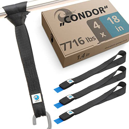 valonic Condor - Soft Loop tie Down Straps Heavy Duty - 4 Pack, 7716lbs, 1.4" x 18", Double Stitched, Black - for Motorcycle Handlebar - size: 1.5 FT - 7700 lbs