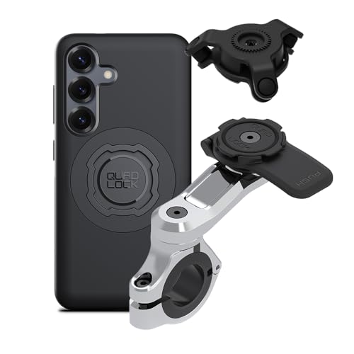 Quad Lock Motorcycle Handlebar Phone Mount PRO Chrome with Vibration Dampener and MAG Phone Case for Galaxy S25 - size: Galaxy S25