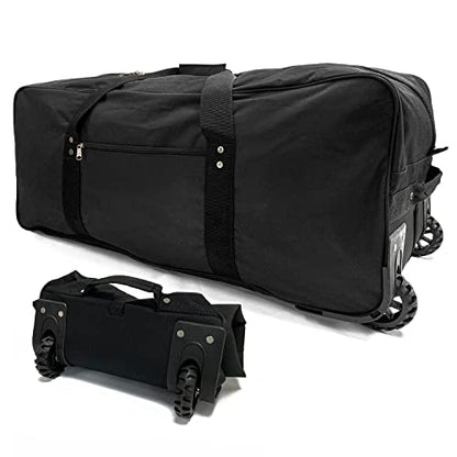 Extra large Foldable Duffle Bag with Bearing Wheels - 29"32"34"36"Heavy-Duty Water-Resistant Travel Duffel for Camping, Moving & Storage Black 600D Oxford - style: 32in