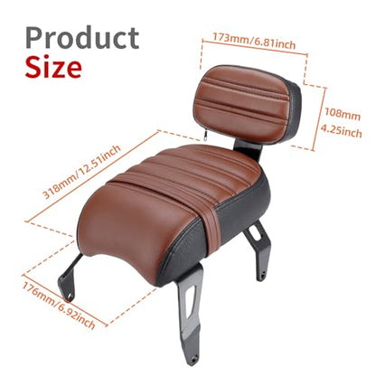 Passenger Seat Backrest, Detachable Motorcycle Rear Seat, Soft Leather Passenger Seat & Backrest Pad Set Fit for Indian Scout Bobber 2018-2023 Replace OEM Number: 2882853-LNA (Brown)