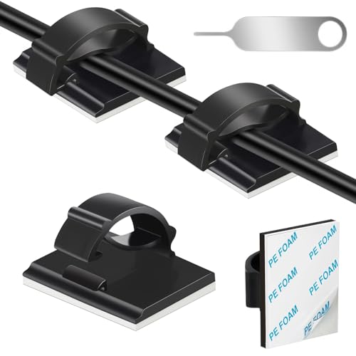 Adhesive Cable Holder Management Wire Clips 50 Pcs Black，Suitable for Cables with a Diameter of ≤ 6mm in Cars, Houses, and Offices - color: Black