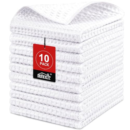 HOMEXCEL Waffle Weave Microfiber Towel, 10 Pack Lint Free Cleaning Rags, 12 x 12 Inches Barista Towels, Reusable Microfiber Cleaning Cloth for Household, Kitchen, Glass and Window, White - color: White