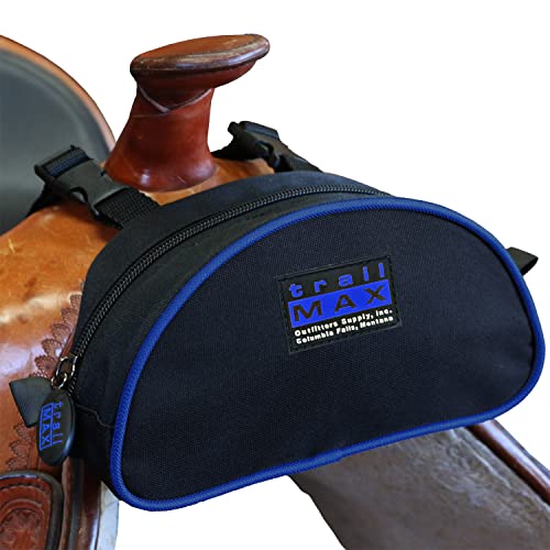 TrailMax Pommel Pocket – Compact Saddle Horn Storage Pouch for Trail Riding – Secure Front Saddle Bag for Phone, Snacks & Small Gear – Durable All-Weather Construction – Easy Access - color: Black with Blue Piping