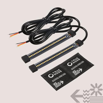 TRUE MODS 2pc 5" LED Motorcycle Front Fork Switchback Cold White DRL Running & Amber Turn Signal Light Strip Kit [Waterproof] [Blinker] Flexible Self Adhesive Universal Surface Mount for UTV ATV Bike - size: 2pc 5", style: Running Light w/ Amber Turn