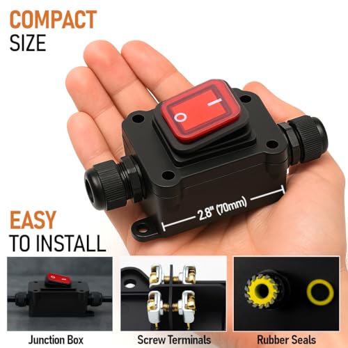 ANGSTROM Mini Electrical Connector Box, 2-Entry | IP68 Waterproof Cable Joiner with ON/Off Button (2way+Switch) - size: 2way+Switch