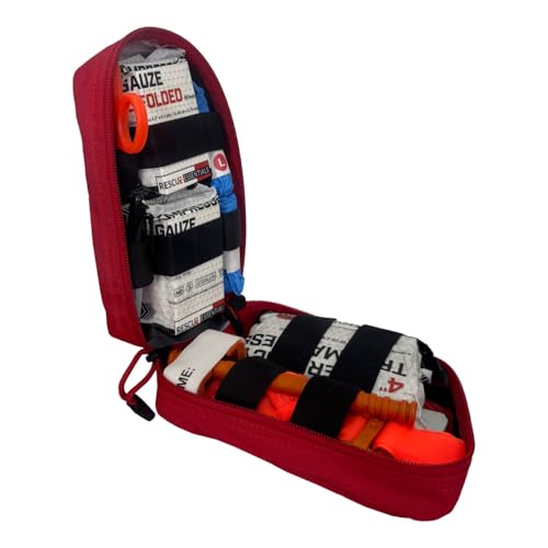 Rescue Essentials Stop the Bleed Intermediate IFAK Trauma Kit – Red Nylon Pouch, Compact 6.5"" Emergency Bleeding Control Kit for First Aid, Outdoor, Tactical & Public Access Use, 1 Count
