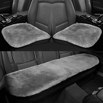 IRIWOOL Genuine Sheepskin Auto Seat Pad, Australian Soft Wool Seat Cover Breathable and Sweat-Wicking Universal Fit (Front seat Cushion 2pcs & Rear seat Cushion 1pc, Gray) - color: Gray, size: 3 Piece Set