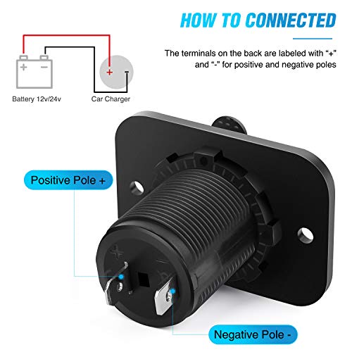 Nilight 2 Pack Car Cigarette Lighter Socket DC 12V Waterproof Power Outlet Adapter Replacement with Terminals Wires and Screws for Marine Boat Motorcycle, Boat, Car,Truck, RV, ATV - color: 2Pcs Cigarette Lighter Socket