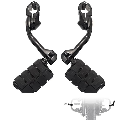 FOVPLUE 1.25" Highway Footpegs,Long Angled Adjustable Highway Pegs w/Mounts for Harley Touring Street Glide Electra Glide Road King Softail CVO Dyna Trike VRSC Sportster w/1-1/4" Engine Guard,Black#2 - color: GLOSS BLACK LONG ANGLED