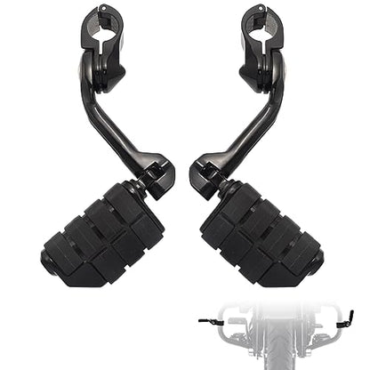 FOVPLUE 1.25" Highway Footpegs,Long Angled Adjustable Highway Pegs w/Mounts for Harley Touring Street Glide Electra Glide Road King Softail CVO Dyna Trike VRSC Sportster w/1-1/4" Engine Guard,Black#2 - color: GLOSS BLACK LONG ANGLED