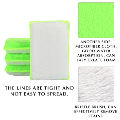 Mudder 8 Pcs Car Interior Scrubbing Sponge 5'' x 3'' Fiber Car Wax Applicator pad Household Cleaning Sponges for Leather Seat Couch Cleaning (Green White) - color: Green White