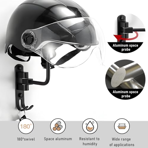 povtii Helmet Hanger Wall Mount, 180° Rotatable Helmet Holder, Bicycle Helmet Hanger with Hooks, Motorcycle Accessories (Wall Mount) - color: Wall Mount