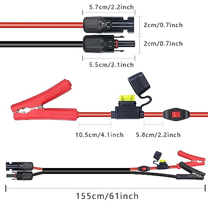 14AWG Battery Alligator Crocodile Clip to Solar Connector Extension Cable,Solar Adapter to Alligator Clips Charging Cable with Switch and Fuse(1.5M)