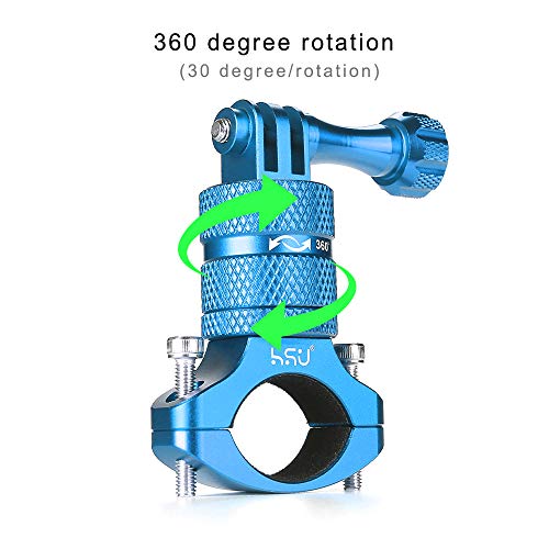 HSU Aluminum Bike Bicycle Handlebar Mount for Gopro Hero 13/12/11/10/9/8/7/6/5/4 Session SJCAM AKASO Campark and Other Action Cameras, 360 Degrees Rotary Mountain Bike Rack Mount (Blue) - color: Blue