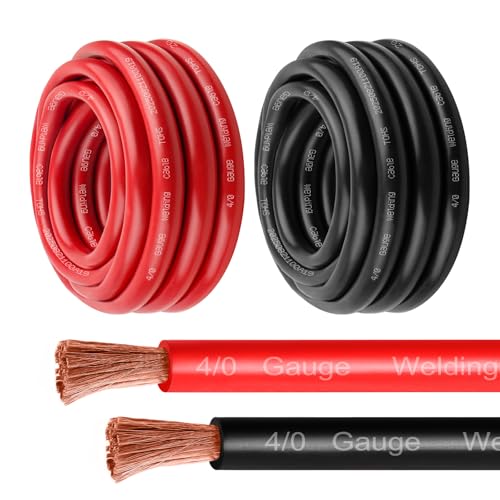 MOOKEERF 4/0 Gauge Battery Cable - 3FT Red + 3FT Black 4/0 AWG Welding Cable Flexible Stranded Oxygen-Free Pure Copper Wire for Automotive, Battery, Inverter, Solar, Marine and Generator - color: 3ft Black + 3ft Red, size: 4/0AWG