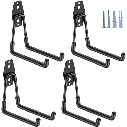 HUPBIPY Heavy Duty Garage Hooks 4 Pack, 5.1 inch Medium U Shaped Hanger, Wall Mounted Storage System, Power and Garden Tool Organizer, for Hanging Ladders, Hose, Bulk Items and More - color: Black Medium U Hook