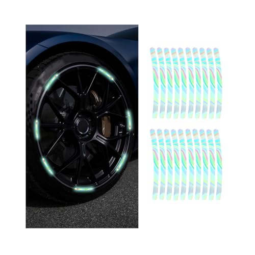 20PCS Reflective Car Wheel Decorative Stripe Stickers, Fluorescent Auto Night Safety Warning Sticker, Anti Scratch Waterproof Wheel Rims Tape Decal, Universal Vehicle Accessories (Multicolor1) - color: Multicolor1