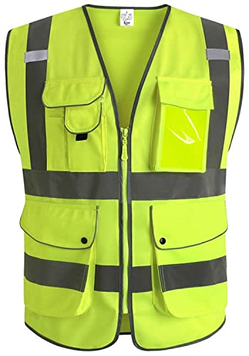 XIAKE 9 Pockets Class 2 High Visibility Reflective Safety Vest for Men Women,Meets ANSI/ISEA Standard - color: Yellow, size: Small