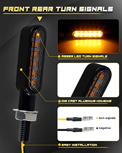 NTHREEAUTO Smoked Motorcycle Led Turn Signals Sequential Front Rear Mini Turn Signal Lights Universal Compatible with Harley Honda Yamaha BMW Triumph Suzuki Kawasaki Cruiser Touring - 2Pcs - color: amber