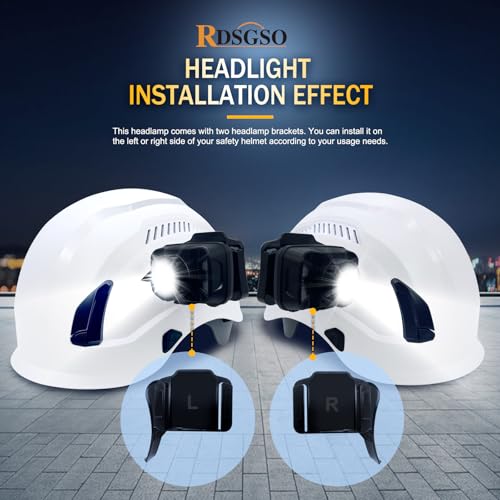 Rechargeable Build in Lamp for Hard Hats Accessories Clip On Headlamp for Keeping Hands Free for Safety Helmet LED Headlight Flashlight (RGLR02 Black Lamp(Not Including Hard Hats）)