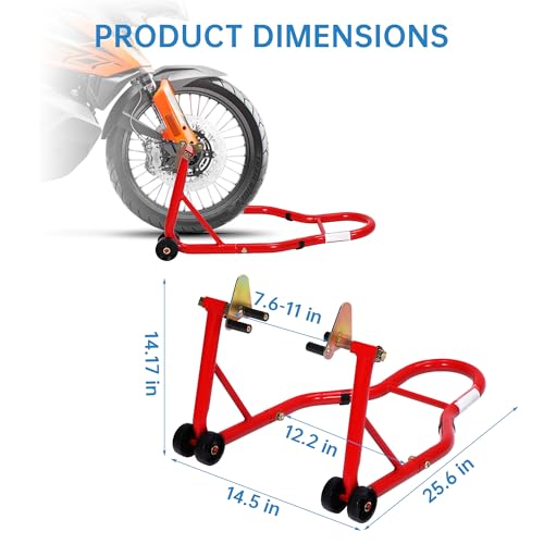 Motorcycle Front & Rear Stand Combo, Universal Wheel Lift Paddock Stand with Prong Adapters+L Adjustable Swingarm Spool, 900 LB Capacity Heavy Duty for Most Bikes,Red - color: Red