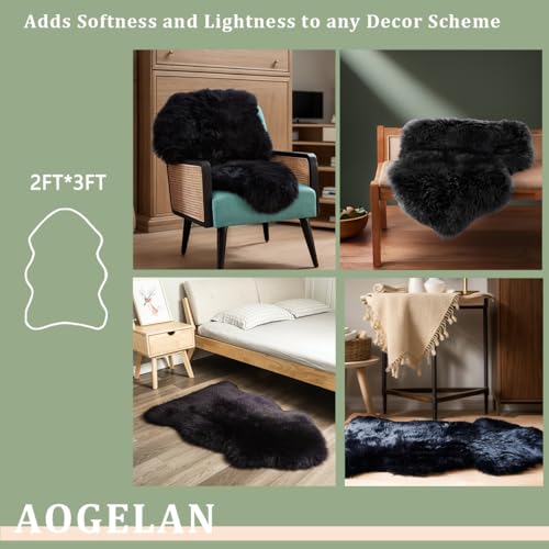 AOGELAN Black Fluffy Fluffy Shaggy Fur Area Rug, Fuzzy Genuine Sheepskin Rug, Soft Fur Pup Carpet, Chair Sofa Seat Cover(Black, Single Pelt/2FT*3FT) - color: Black, size: 2' x 3' (Single Pelt)