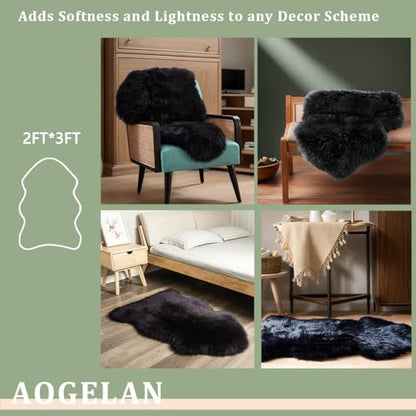 AOGELAN Black Fluffy Fluffy Shaggy Fur Area Rug, Fuzzy Genuine Sheepskin Rug, Soft Fur Pup Carpet, Chair Sofa Seat Cover(Black, Single Pelt/2FT*3FT) - color: Black, size: 2' x 3' (Single Pelt)