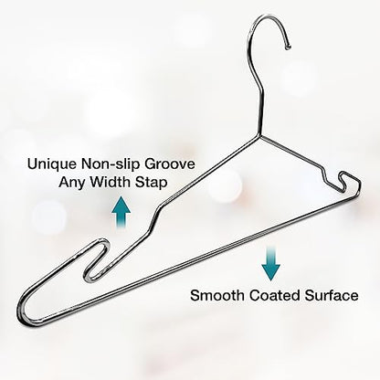 Heavy Duty Metal Hangers with Unique Hook Design Durable & Sturdy Coat Hangers 4mm Thick Withstands 25lbs Weight Smooth Powder Coated Finish Compact Shirt Hangers - 10 Pack Chrome - color: Chrome - 4mm Heavy Duty Hanger