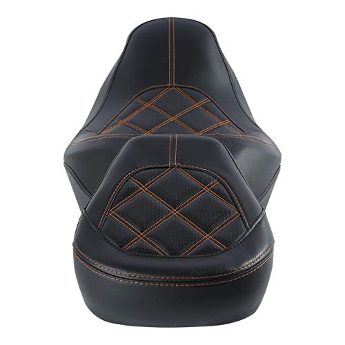 Low-Profile Driver Seat Pillion Leather Passenger Pad Seat Fit for Harley Street Glide Road Glide Road King Ultra Limited 2009-2023 - color: Seat Orange