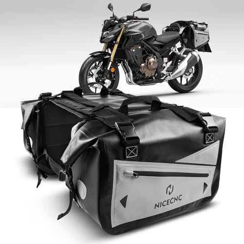 NICECNC Motorcycle Saddlebags Waterproof 55L, Reinforced Shape Wear-Resistant Bottom Motorcycle Saddle Bags Side Luggage Travel Bags, Compatible with Most Adventure Dual Sport Street Bike Cruiser