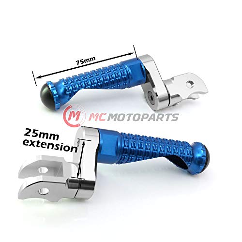 MC MOTOPARTS MPRO Blue 25mm Extended Front CNC Footpegs Compatible with YZF R1 00-21 YZF R6 03-19 YZF R1M 15-21 R1S - color: Blue, size: 25mm Extension