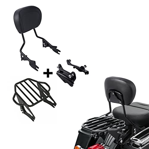 XFMT Detachable Sissy Bar Passenger Backrest Pad W/Two Up Luggage Rack & 4-Point Docking Hardware Kits Fit For Harley Touring Road King Street Glide Road Glide Electra Glide 2009-2013, Black - color: Black Two-Up Luggage Rack, size: For Harley Touring 200
