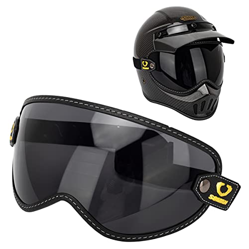 Retro Motorcycle Helmet Shield Bubble Visor, PC Goggles Lens Replacement For Off-Road Cruiser Motorcycle Helmet Bell Moto-3 - color: [L] Smoke