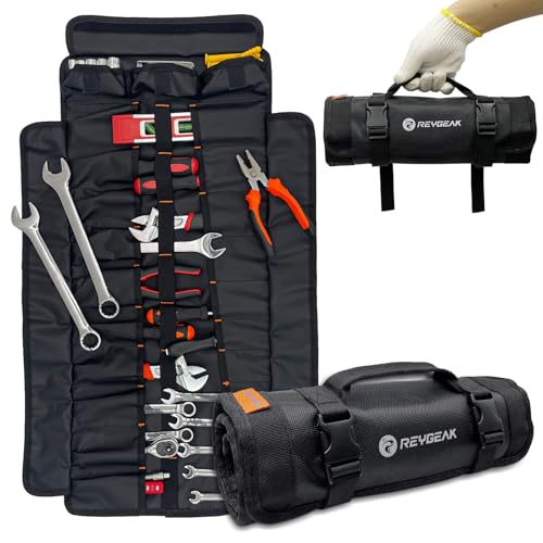 25 Pocket Tool Roll Organizers,1680D PVC Wrench Tool Roll up Bag,Heavy Duty Roll Up Tool Bag Organize for Electrician，Carpenter，Mechanic or Hobbyist Black (Tip: Single tool roll, no tools） - color: C-Black