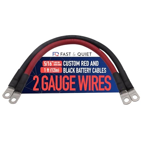 2 AWG Battery Cables with Terminals, Positive and Negative Wires Pure Copper, Auto, Solar Power Inverter, Welding, Golf Cart, Motorcycle (Red and Black, 1 FT (12 in), 5/16" Lugs on Both Ends, 2pcs) - color: Red and Black, size: 1 FT 5/16" Lugs